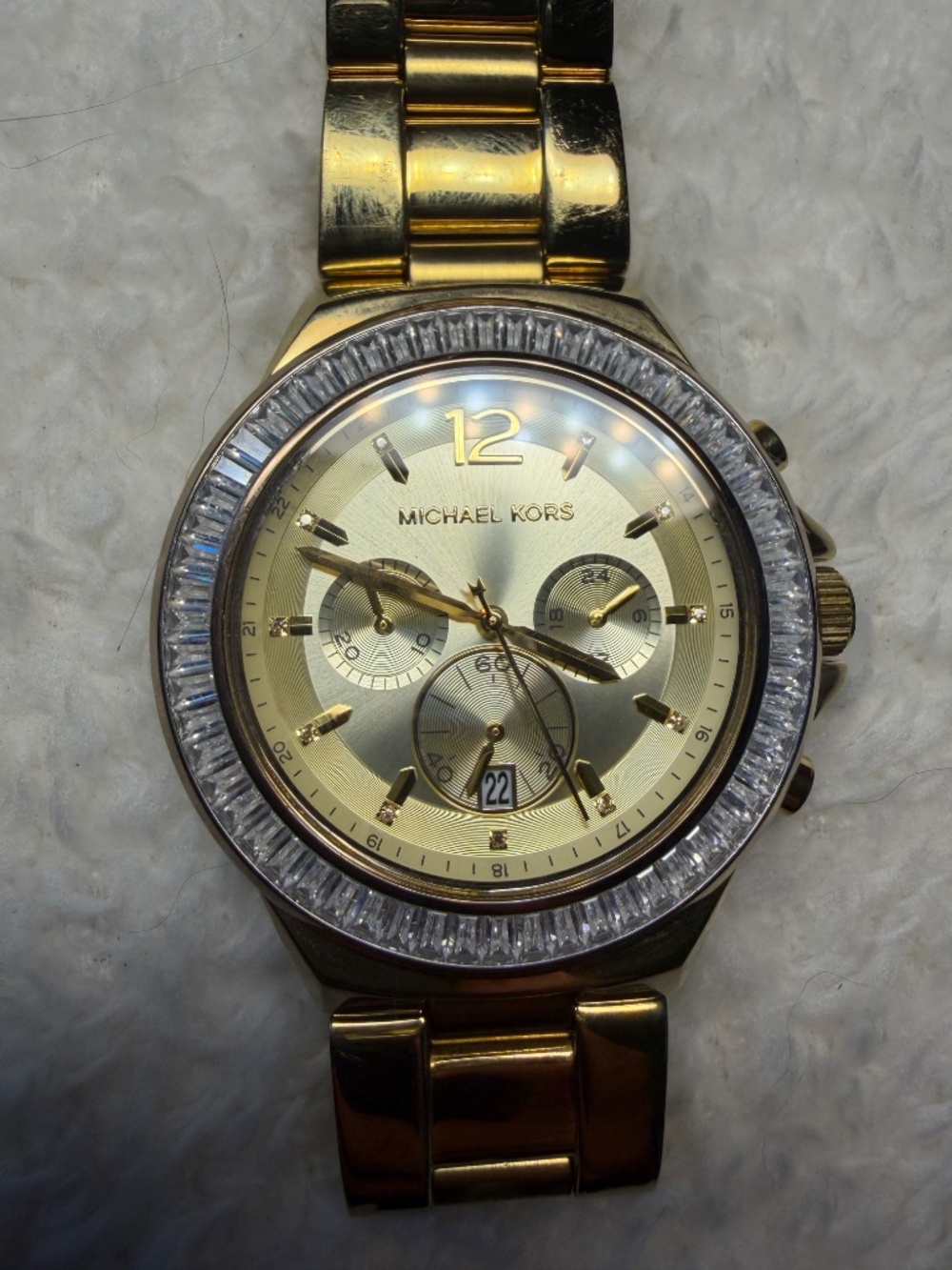 Michael Kors Gold Tone Crystal Bezel Chronograph Watch - Picture 2 of 4